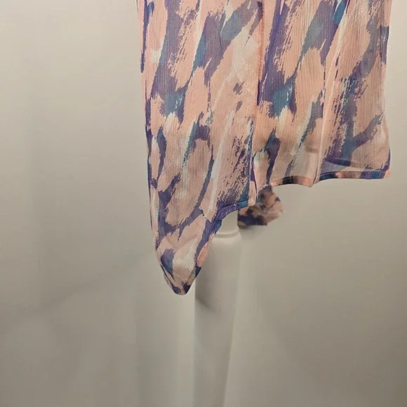 Maeve Anthropologie Silk Blouse SZ 4 Sheer Pink Blue Purple Abstract Long Sleeve - Picture 5 of 13